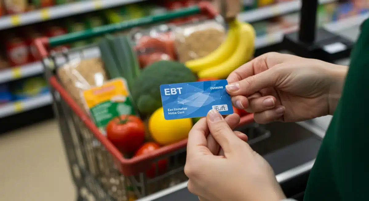 Electronic Benefits Transfer (EBT) card being used for grocery purchases