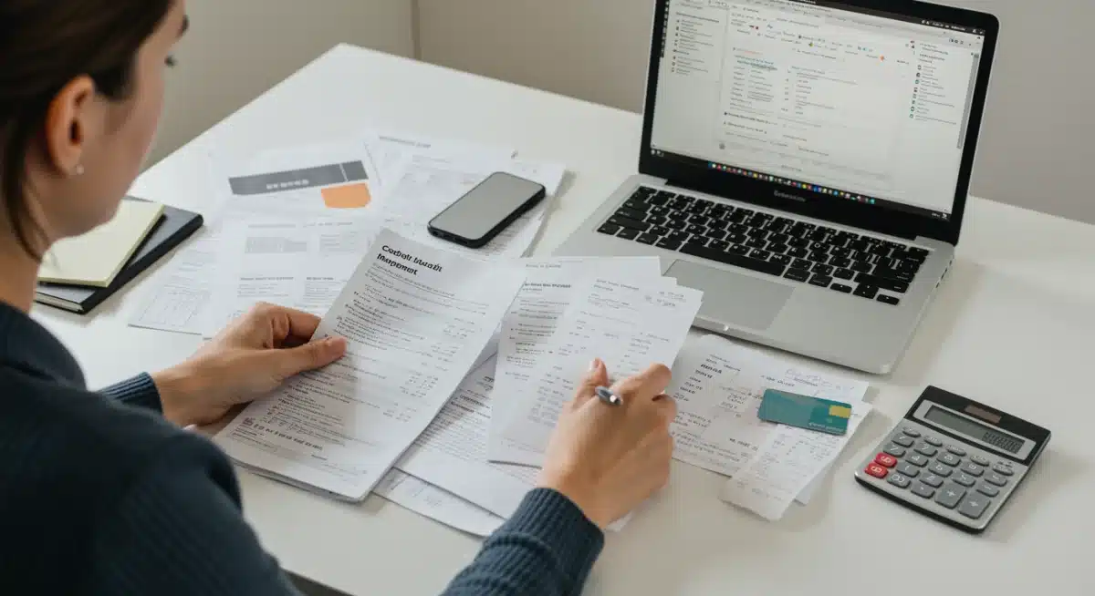 Person organizing bills and financial documents for improved credit management