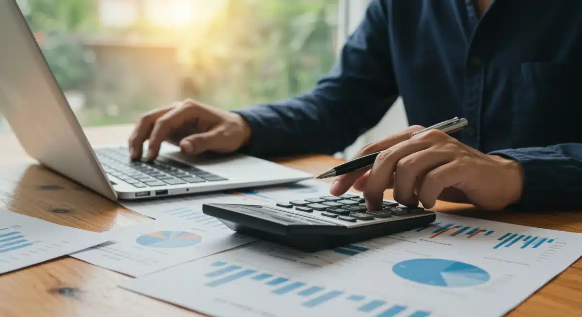 Individual analyzing financial data on laptop for retirement planning