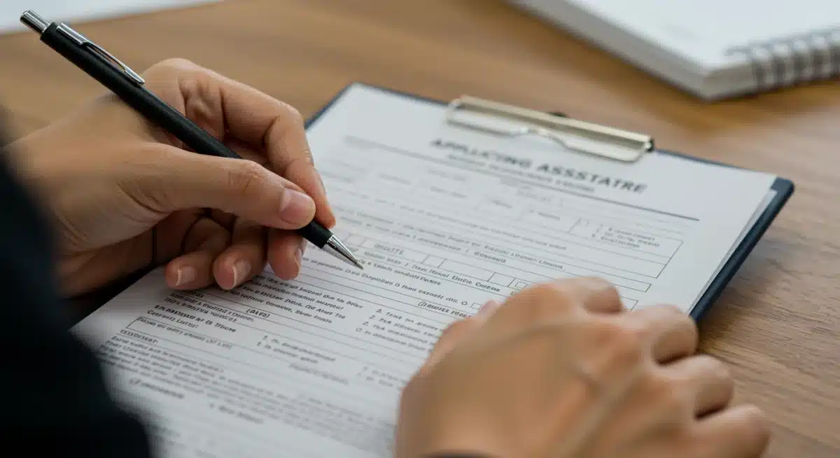 Person filling out housing assistance application form