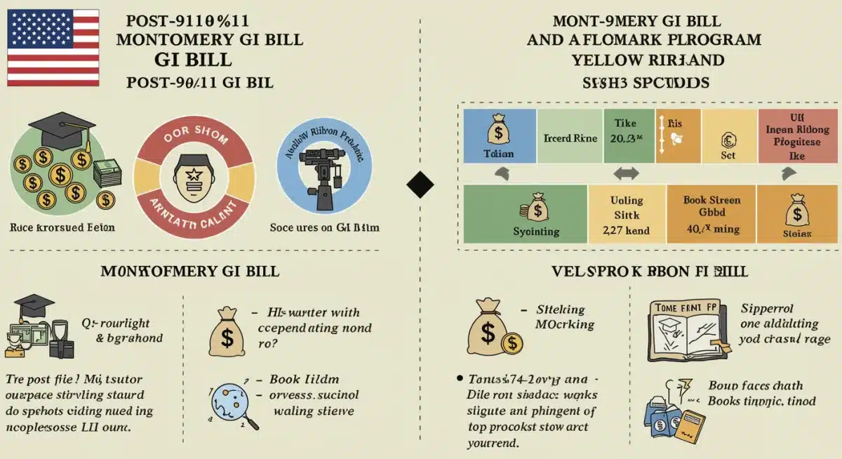 Infographic comparing Post-9/11, Montgomery, and Yellow Ribbon GI Bill benefits