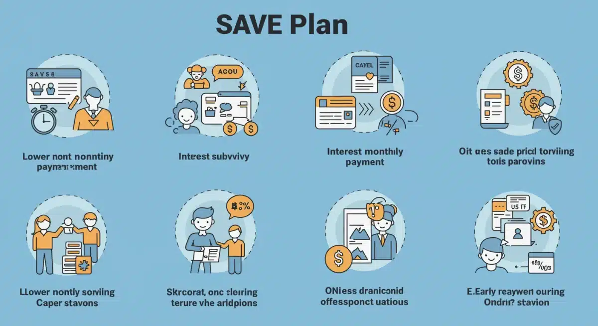Infographic detailing the benefits and features of the SAVE Plan for student loan borrowers.