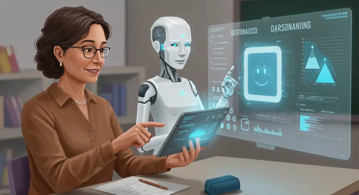 Teacher and AI assistant collaborating on personalized lesson plans.