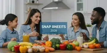 Family enjoying a healthy meal with updated SNAP benefits 2026