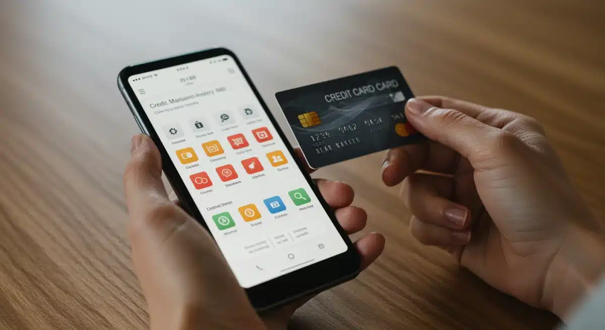 Person managing credit card transactions on a smartphone