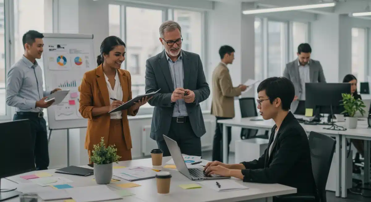 Professionals working collaboratively in a modern office, symbolizing a strong job market