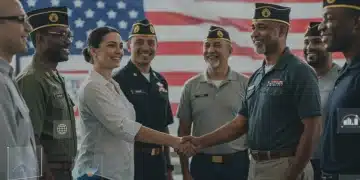 Veterans smiling and shaking hands, symbolizing expanded benefits access in 2026.