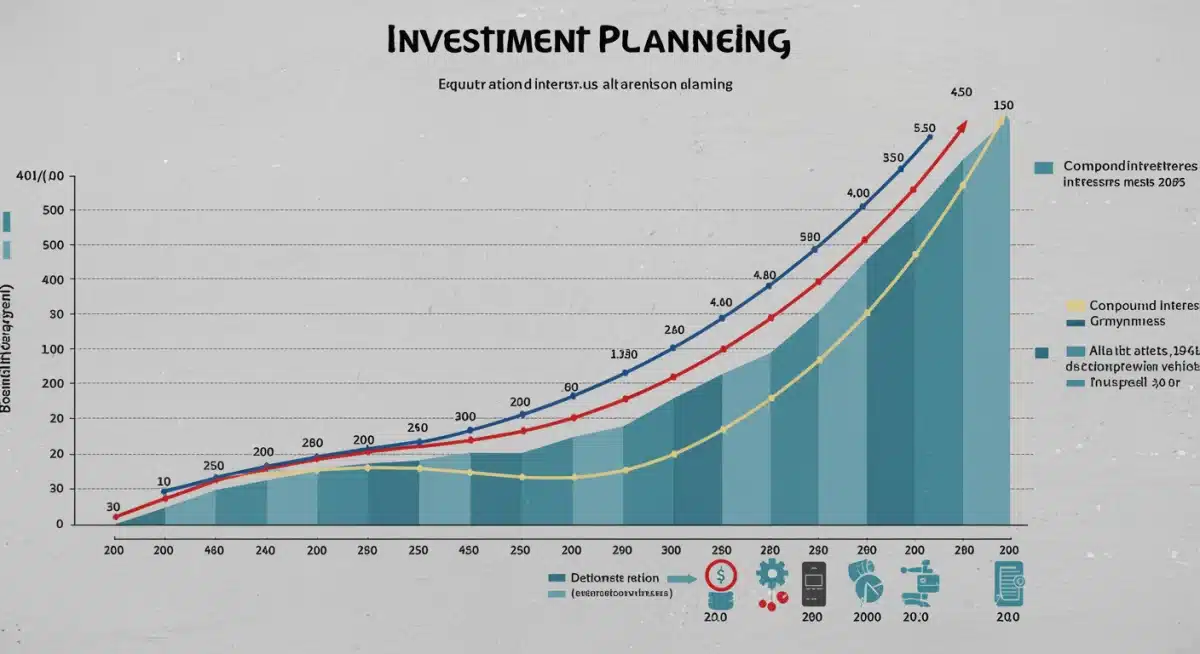 Chart illustrating compounding interest and diversified investment growth within a 401(k) for long-term retirement planning