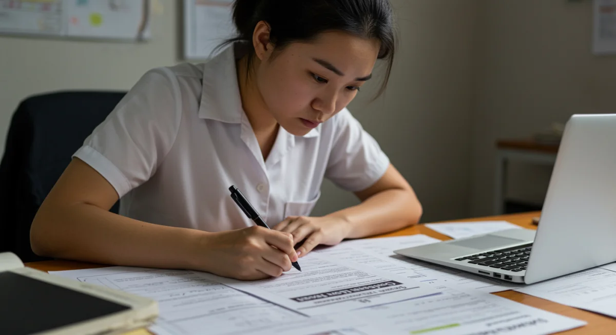 Person filling out housing assistance application form