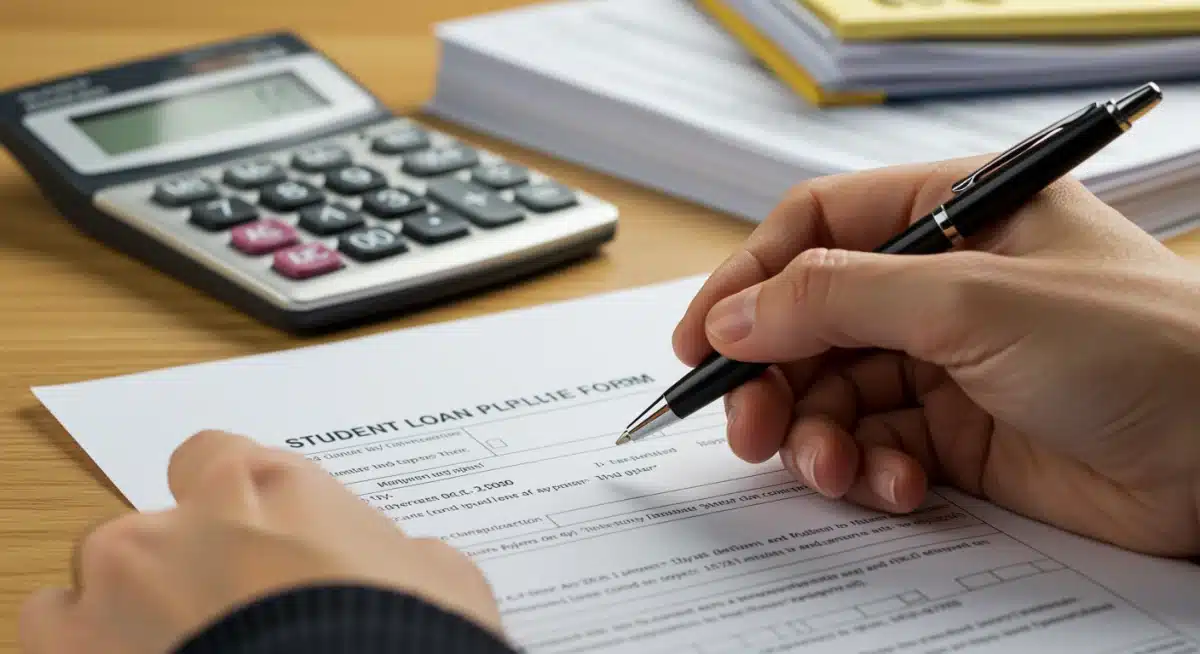 Person filling out student loan forgiveness application form