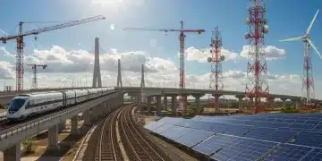 Modern infrastructure projects encompassing bridges, rail, and renewable energy