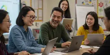 Teachers collaborating in a professional development workshop, a key teacher retention strategy.