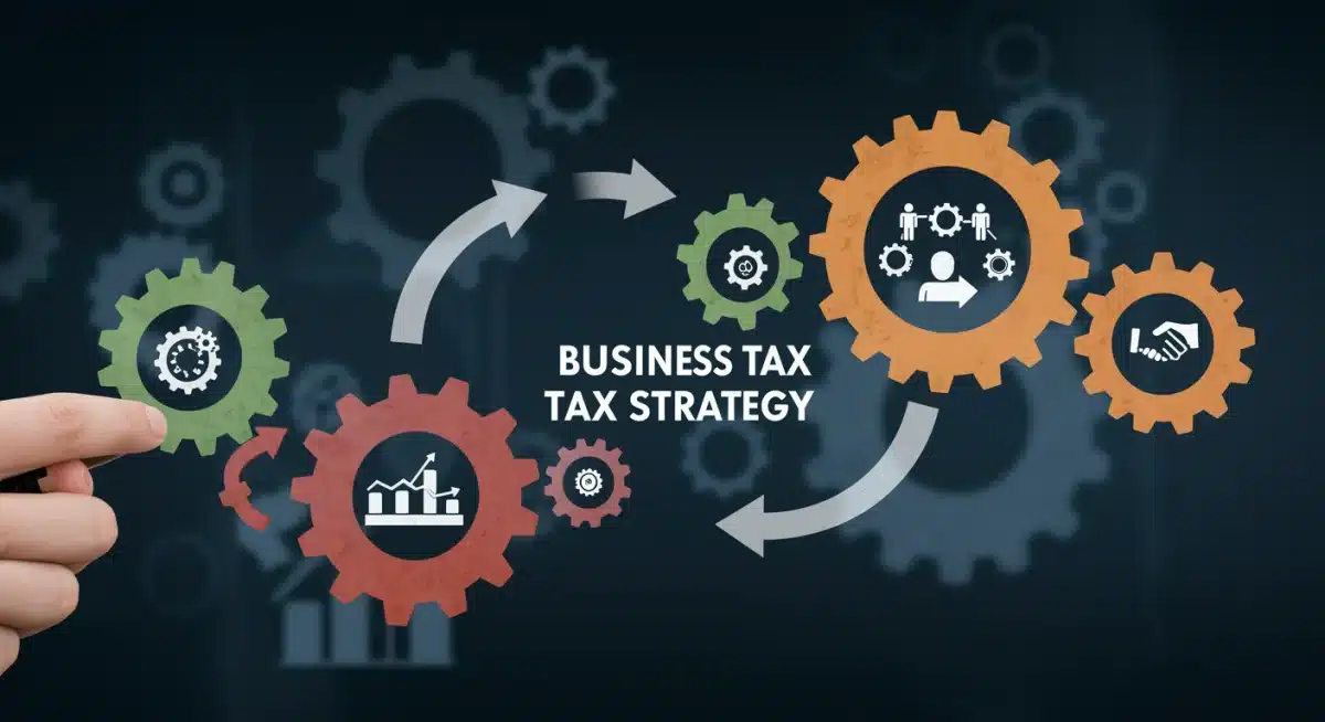 Interconnected gears representing business tax strategy adjustments