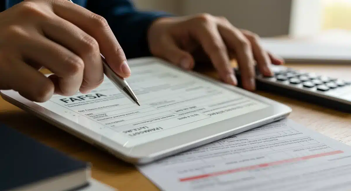 Person completing a FAFSA form for student aid