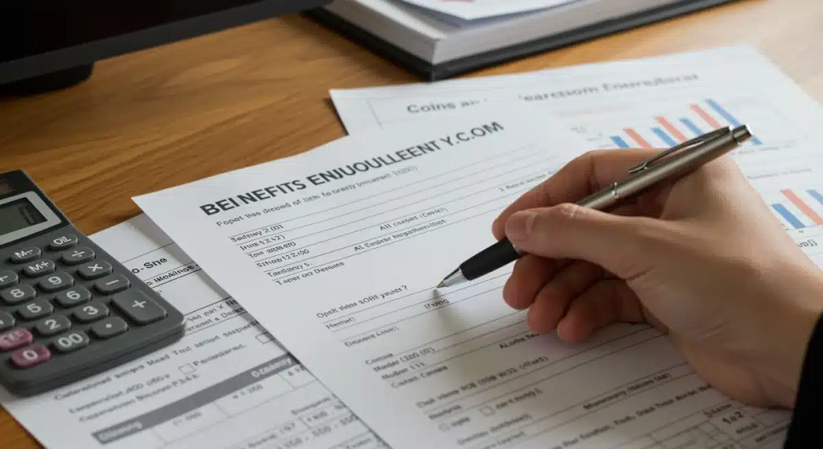 Hand highlighting important details on a 2026 federal benefits form