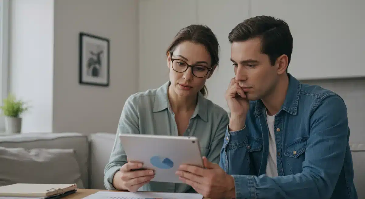Couple discussing financial projections for their mortgage in a changing interest rate environment