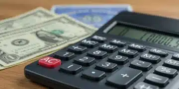 Calculator showing numbers with money and Social Security card