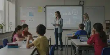 Students and teacher collaborate in a data-driven post-pandemic classroom environment