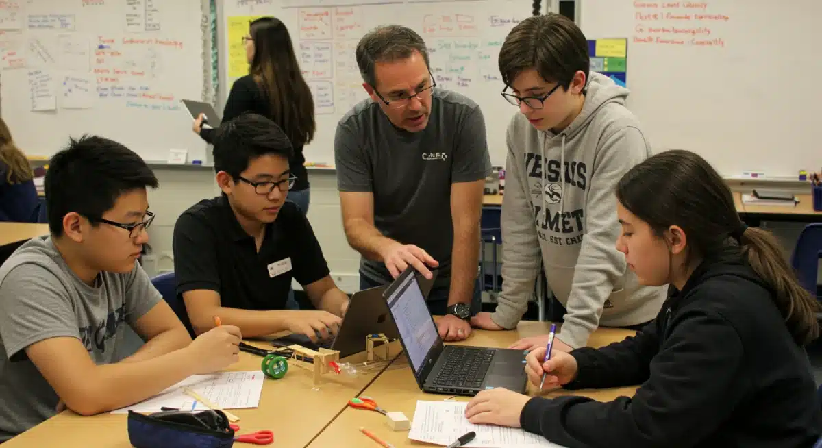 Middle school students engaged in project-based learning activity.