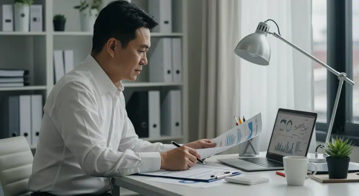 Individual reviewing financial documents and planning for future Social Security benefits.