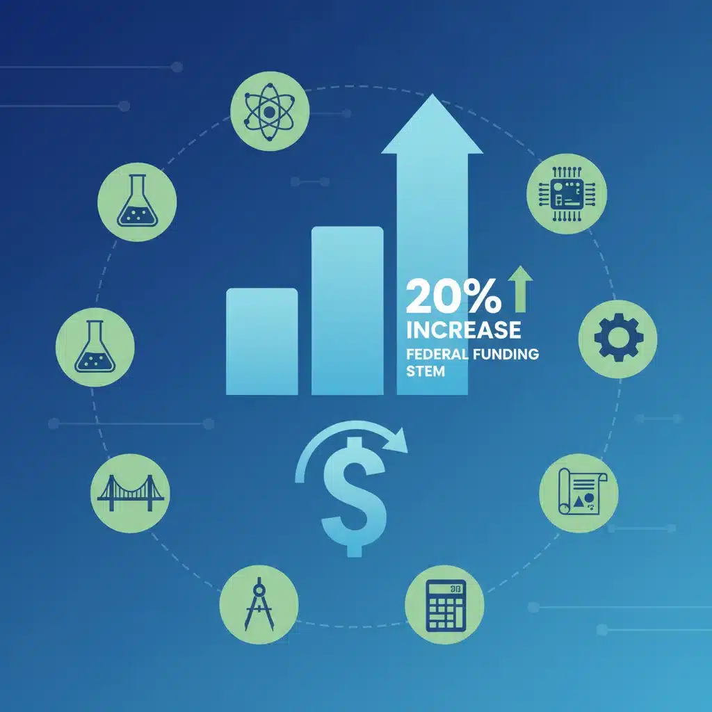 Infographic illustrating a 20% increase in federal STEM funding.