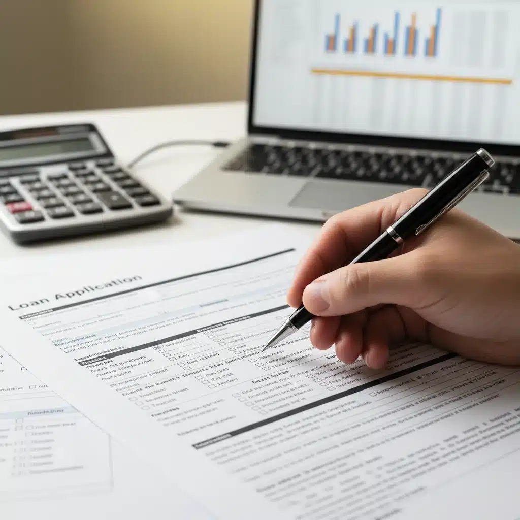 Detailed view of a small business loan application form being filled out