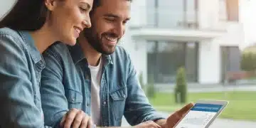Couple analyzing mortgage refinancing rates on a tablet for 2026