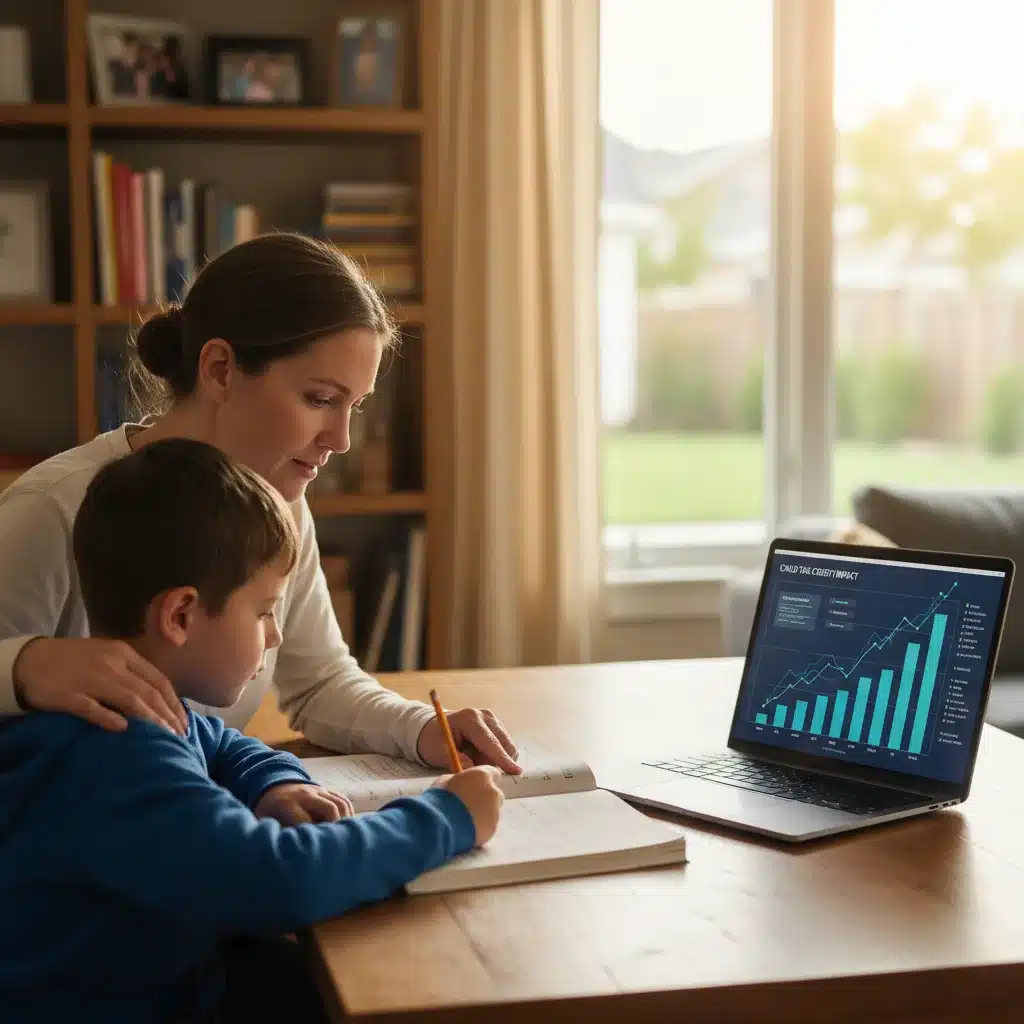Parent helping child with homework, financial background