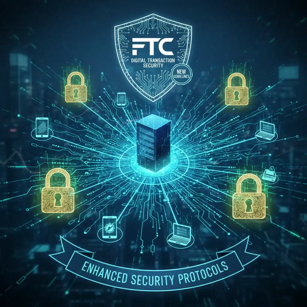 Secure digital transaction flow with encryption and padlock icon