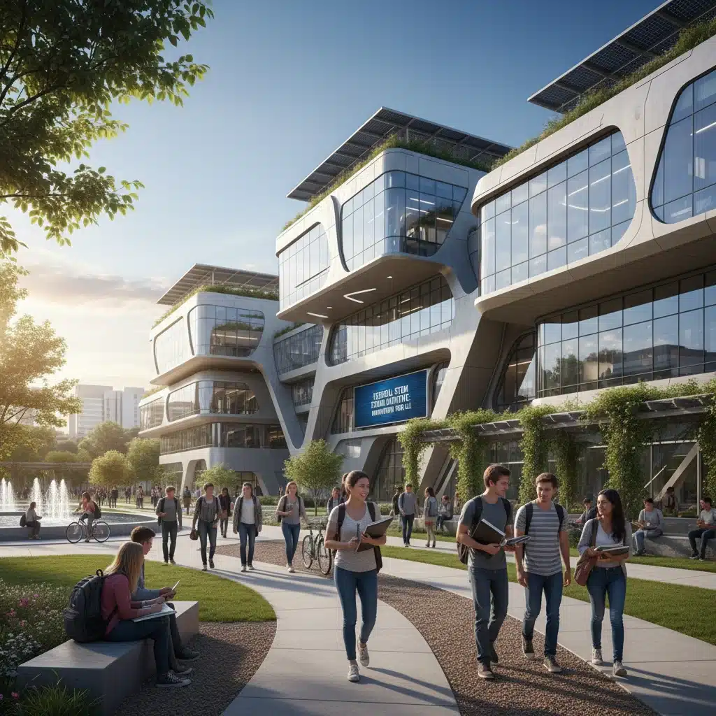 Modern university campus benefiting from federal STEM funding.