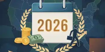 Calendar for 2026 with financial and job search symbols, representing unemployment benefits planning.