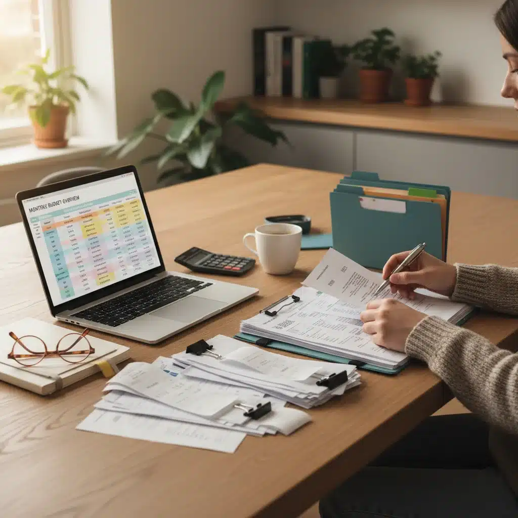 Person organizing financial documents for SNAP application