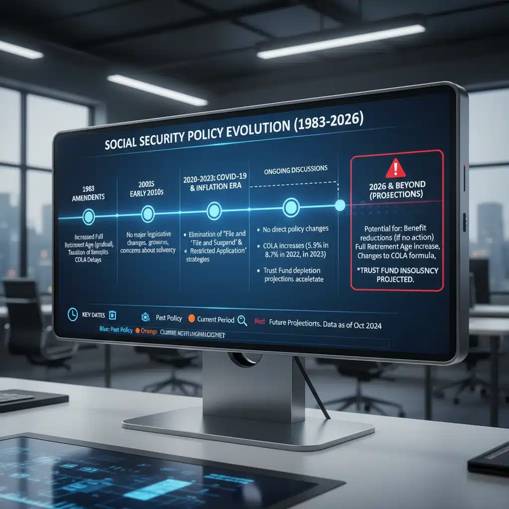 Infographic displaying Social Security policy changes timeline to 2026