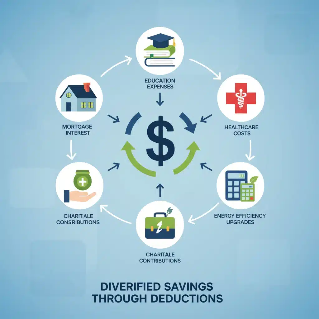 Infographic showing diverse tax deduction categories for individuals