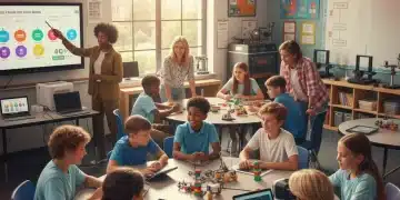 Teachers and students in a vibrant classroom setting, symbolizing the future of education.