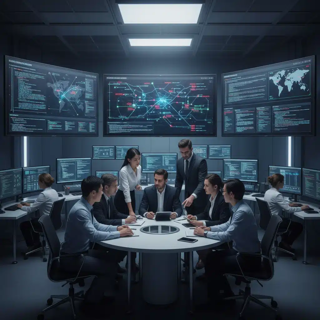 Cybersecurity team collaborating in a secure operations center