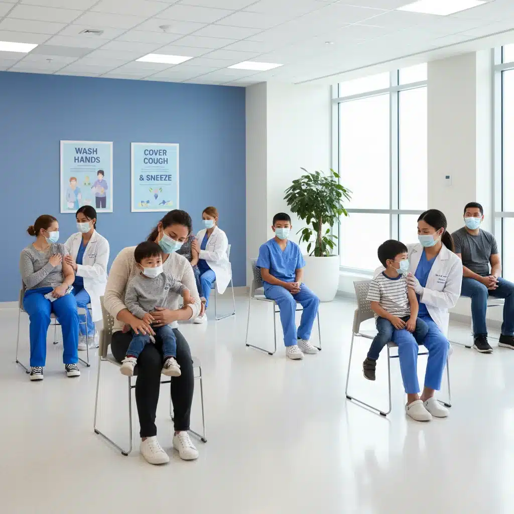 Diverse individuals receiving flu vaccinations at a clinic