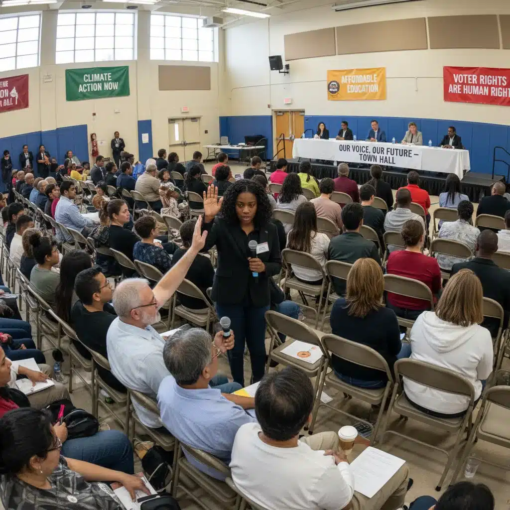 Citizens engaging in a town hall meeting about new legislation.