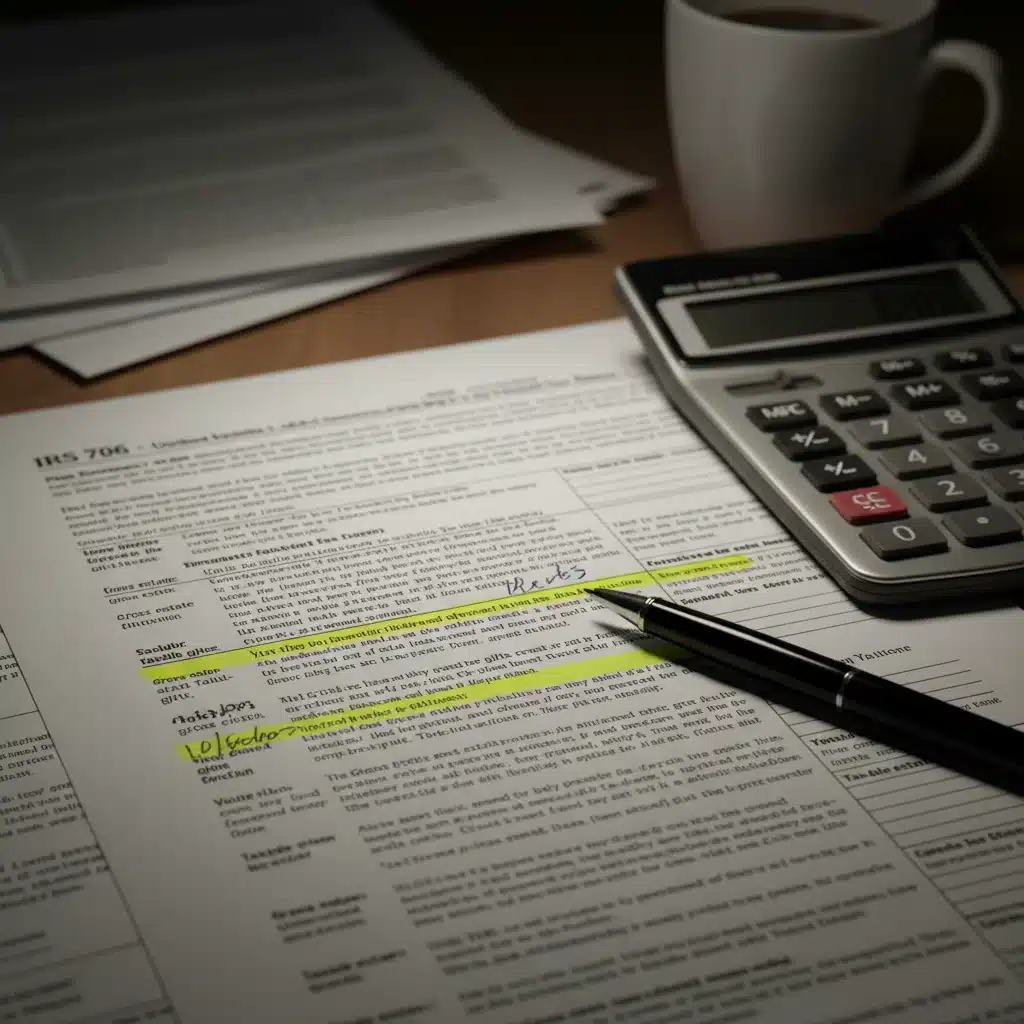 Close-up of estate tax calculation document with pen and calculator