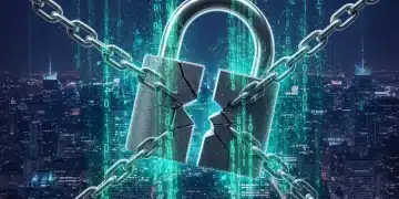 Illustration of a broken digital lock representing a major data breach